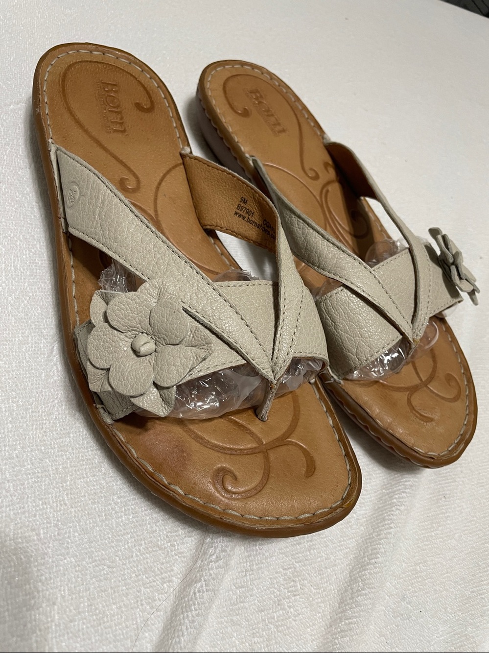Born Beige Floral Thong Sandals